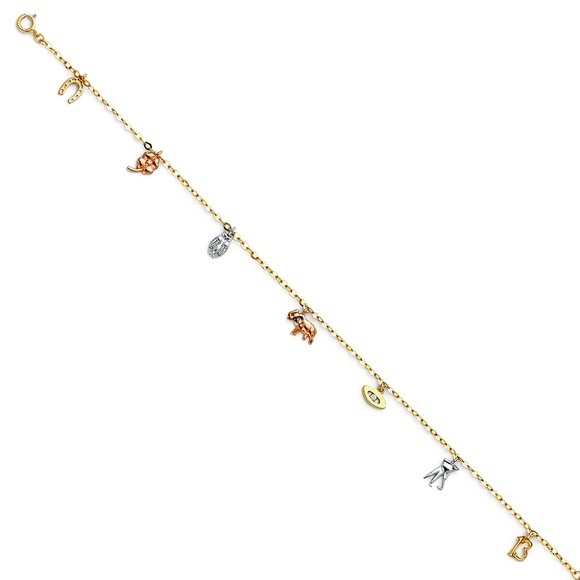 14k Solid Yellow Gold Charm Bracelet Or Ancklet!.